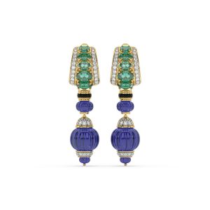 Emerald, Tanzanite, Diamond Hanging Earrings